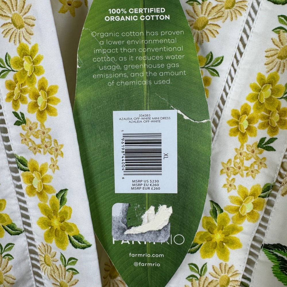 Farm Rio Women's XL Azaleia Mini Dress Off-White Yellow Floral Embroidered NWT - Picture 3 of 9